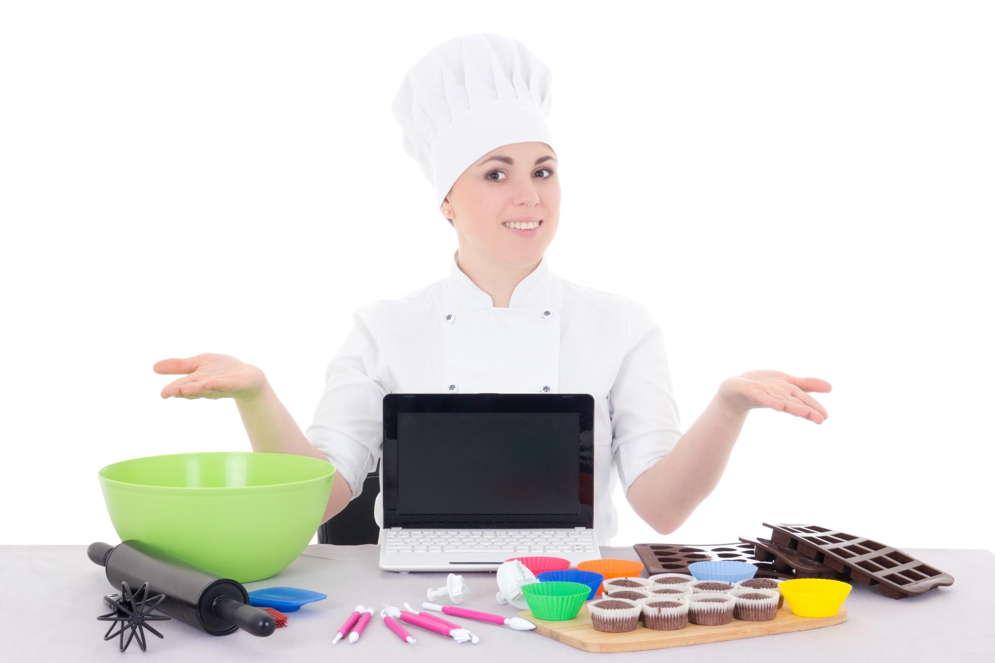 Chef teaching an online cooking class